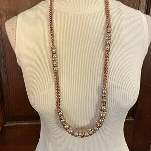 Givenchy Rose Gold Necklace with Faux Pearl and Crystals